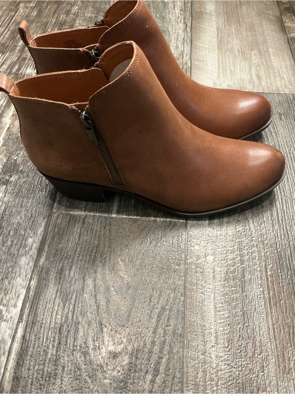 Lucky Brand Women's Cognac Leather Ankle Bootie with Side Zip - Picture 9 of 16